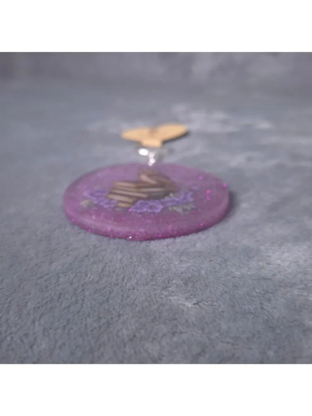 Handmade Resin Glitter Owl Keychain Books Purple Flowers 2 Diameter Unique Gift